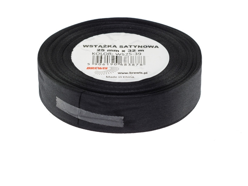 Wstążka satynowa 25mmx32m czarna Brewis